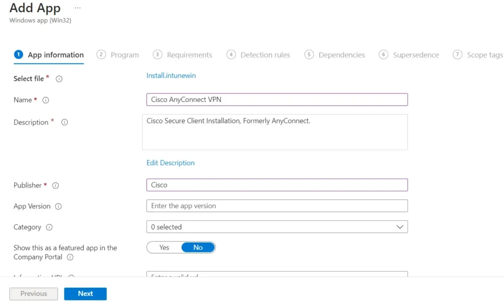 Deploy Cisco Secure Client VPN using Intune